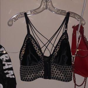 Victoria's Secret Black Satin + Lace Longline Bra